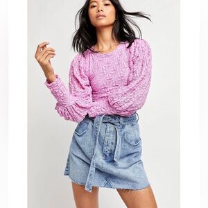 Free People East of Eden Medium Wash Denim Belted Mini Skirt